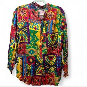 Whistles Vintage 80s/90s Rodeo Patchwork Mandarin Collar Button Down Shirt